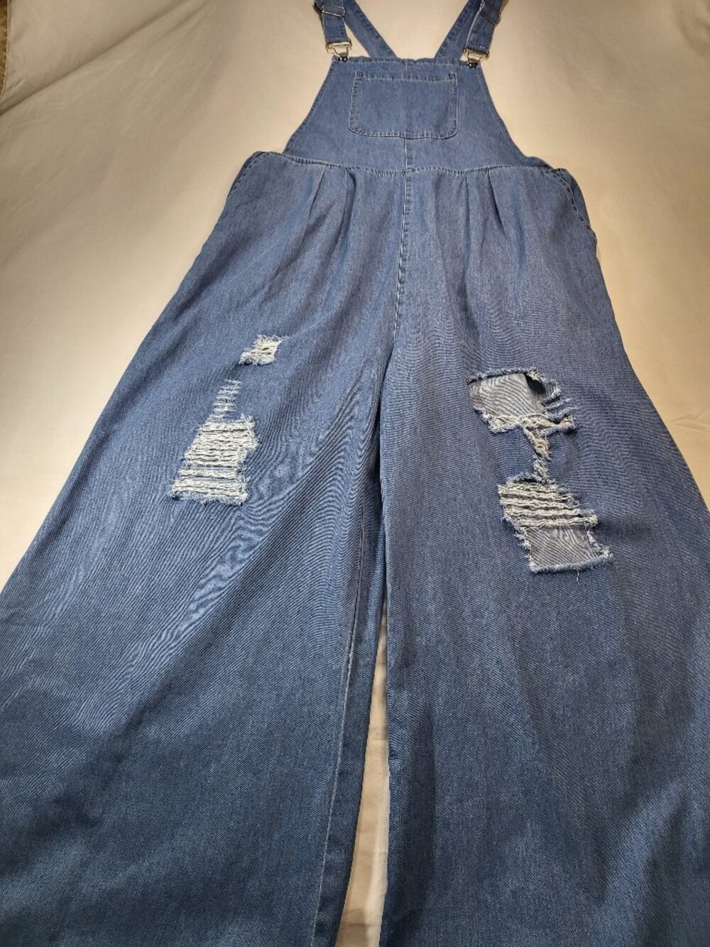 CHOU YATOU Women’s Distressed Denim‎ Overalls XL Blue Adjustable Straps NWT
